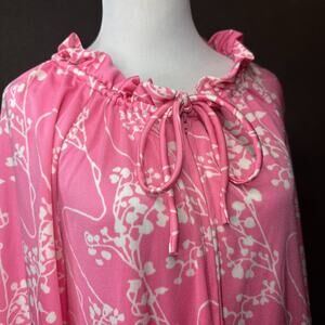 Stella Fagin by Giada Pink Floral Maxi Dress Long Sleeve Tie Neck Vintage 70's